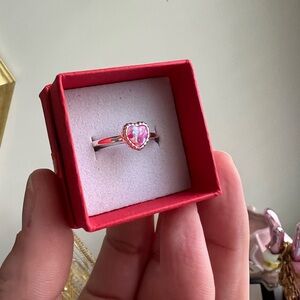 Heart-Shaped Pink Opal Silver Ring